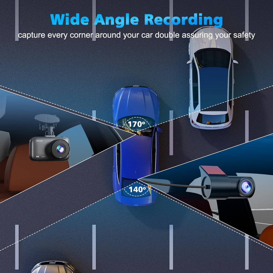 Dashcam Auto Vorne Hinten mit CPL Filter, 4K+1080P WiFi AutoKamera mit 64G SD Karte, 3" IPS-Bildschi