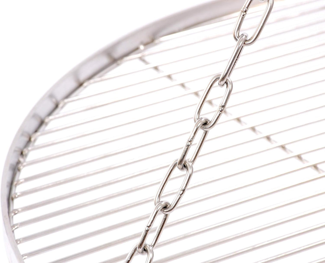 60 cm Grillrost Edelstahl für Schwenkgrill 3 Bein BBQ Grill Rost mit Kette 14 mm Stababstand