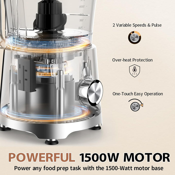 Küchenmaschine &amp; Zerkleinerer 1500 W, 2,5L, Food Processor mit 2L Standmixer, 200ML Kaffeemühle für