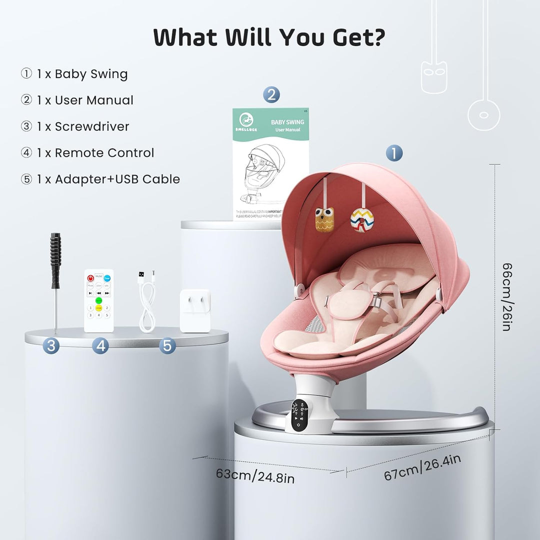 Babywippe, Babyschaukel Elektrisch mit Kabel und mit Bluetooth, Elektronisch Baby Schaukelsitz Babyw