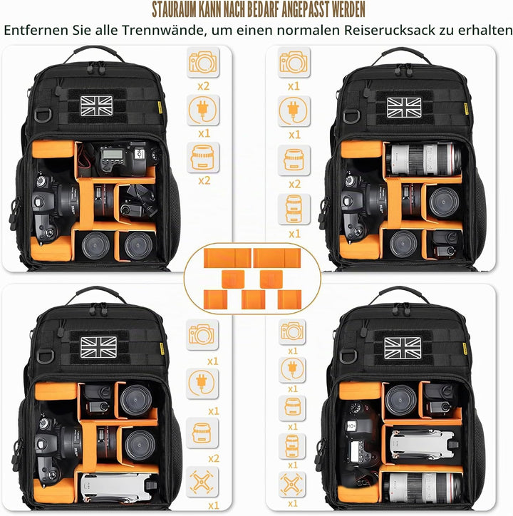 Kamerarucksack mit 15,6 Zoll Laptopfach - wasserdichte Kameratasche, langlebige DSLR/SLR-Fototasche