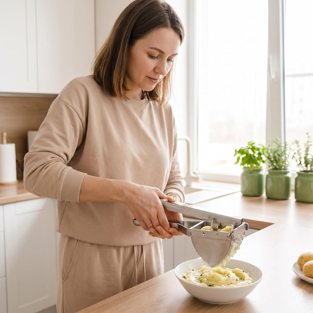 DULCE DOM Kartoffelpresse Edelstahl, Robustes Gemüse- & Obstpassiergerät für Cremiges Püree, Ergonom