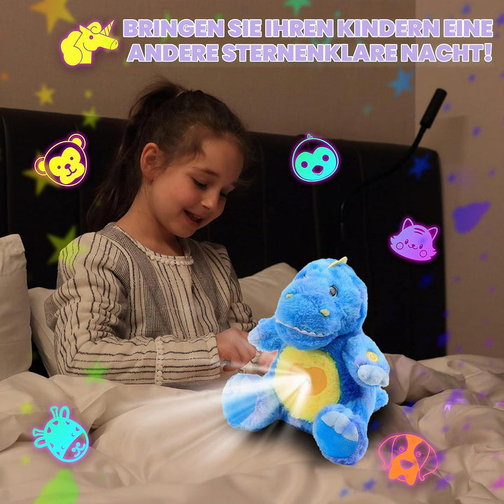 Cuteoy T-Rex Star Projector Dinosaurier Plüsch Nachtlicht Blau Stofftiere Musikalische Schnuller Spi