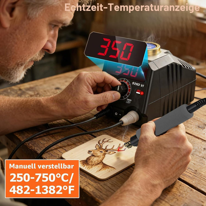 Preciva 939D VI Doppelstift brandmalerei brennpeter für holz mit Digitalanzeige mit 20 Drahtspitzen,