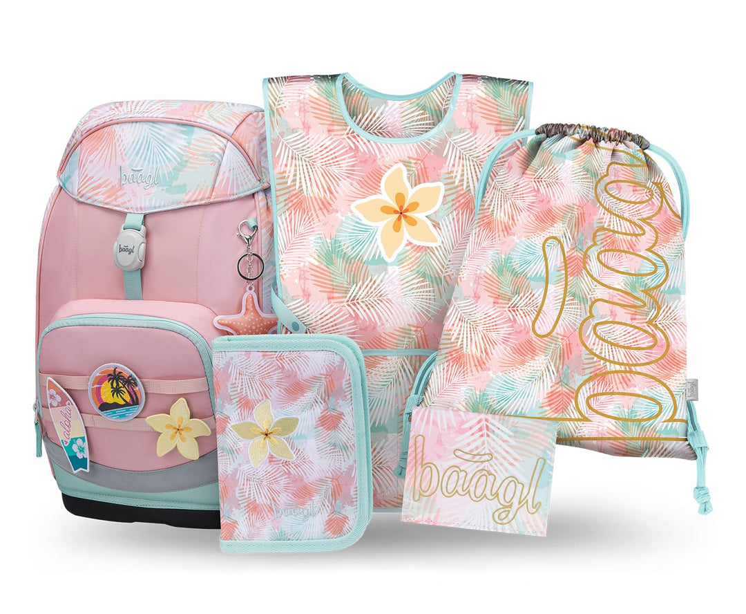 Baagl Airy Plus Schulranzen-Set 5-teilig, 25 l, ab 130 cm (Sunset) | Isoliertes Snackfach; Magnetver
