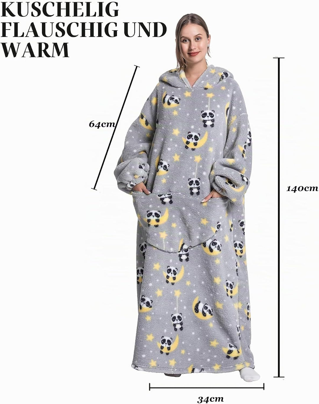 Lange Hoodie Decke mit Ärmeln für Damen &amp; Erwachsene - Kuscheldecke mit Ärmeln - Weiche &amp; Warme Deck