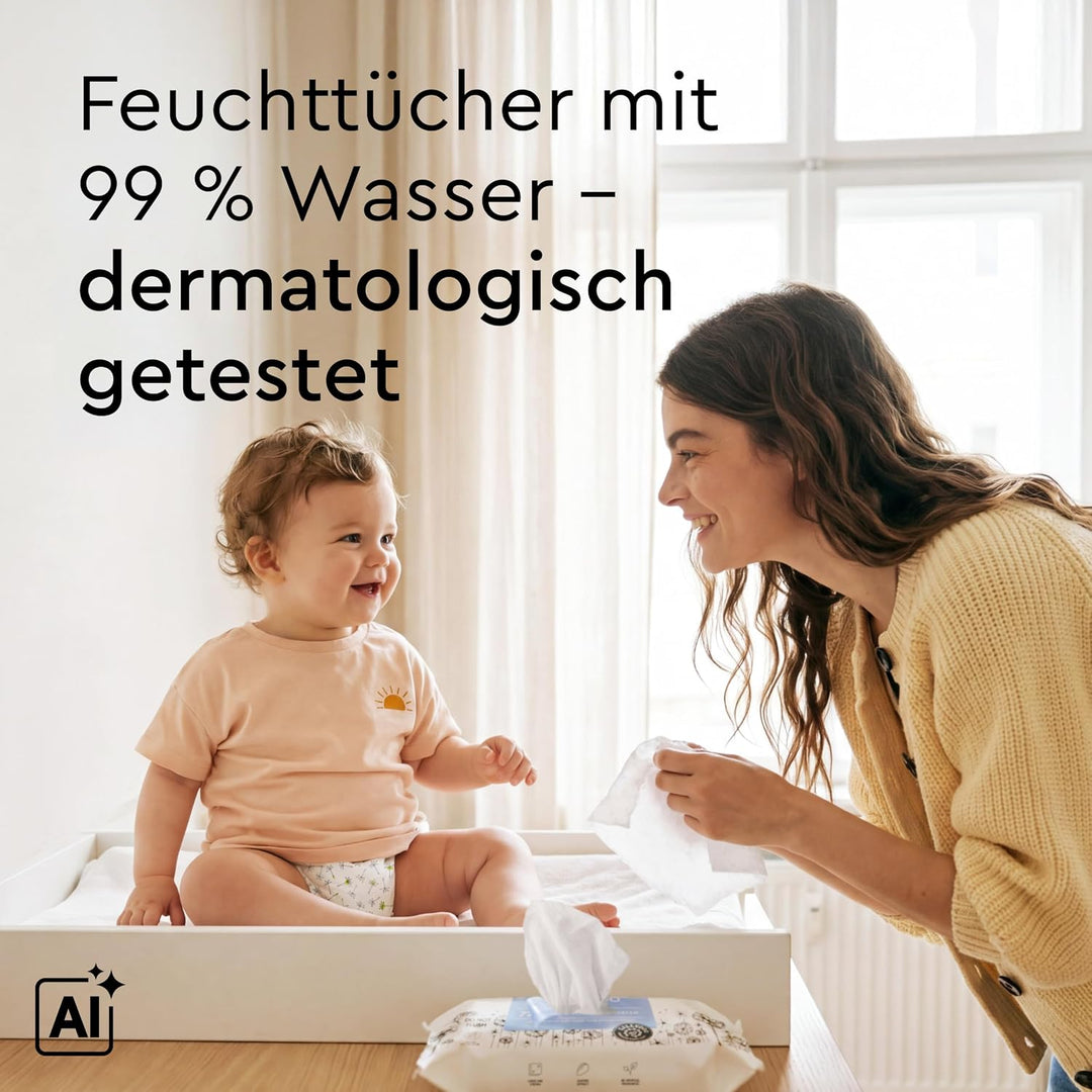 LILLYDOO Baby Feuchttücher mit 99% Wasser,extra grosses Tuch, 576 Stück (8 x72), 100% plastikfrei, o