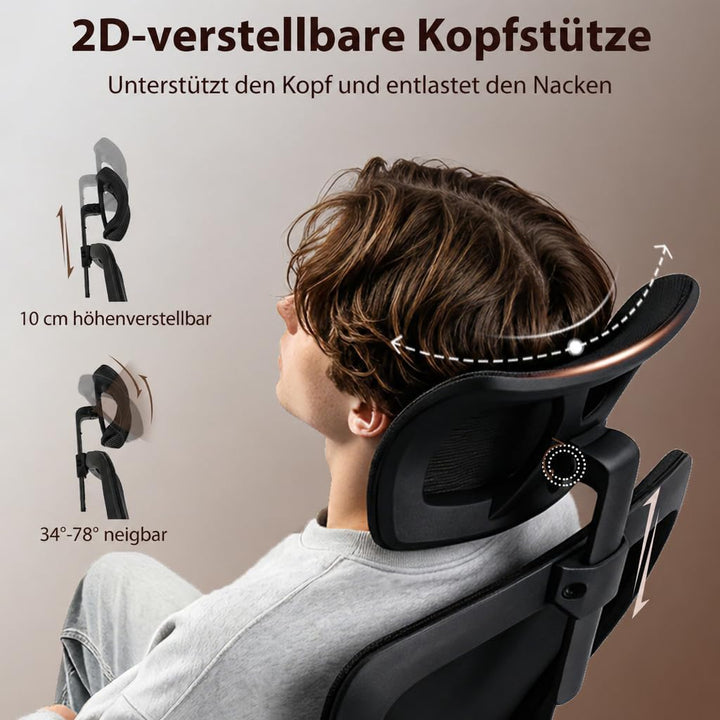 Ergonomischer Bürostuhl, Schreibtischstuhl mit Kopf-Lendenstütze | Höhenverstellbar,Verstellbare Arm