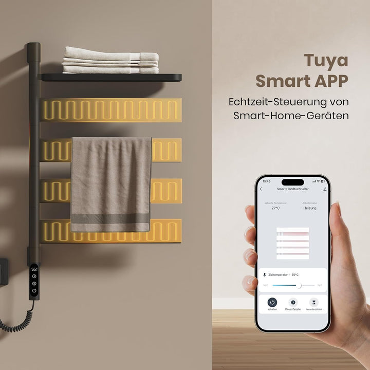 EMKE Handtuchheizkörper Elektrisch, 180° Drehung Badheizkörper Elektrisch mit Lagerregal, Wifi Smart