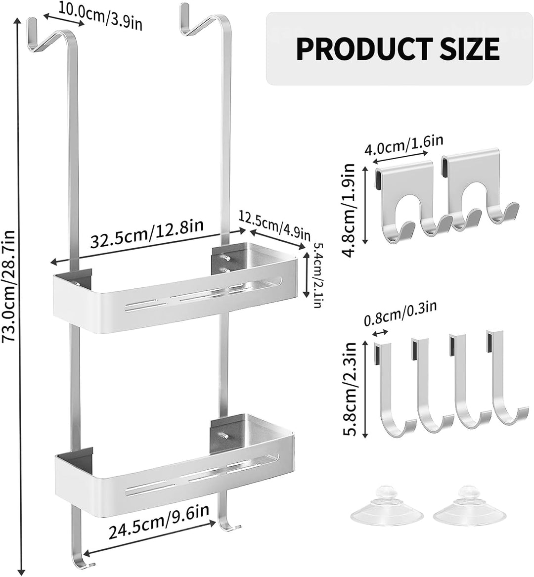 Duschablage zum Hängen,Duschregal Ohne Bohren Silber für Glasduschtüren mit 6 Haken,für die Aufbewah