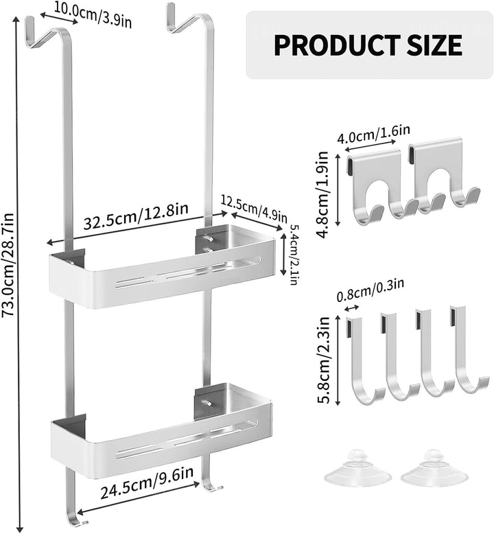 Duschablage zum Hängen,Duschregal Ohne Bohren Silber für Glasduschtüren mit 6 Haken,für die Aufbewah