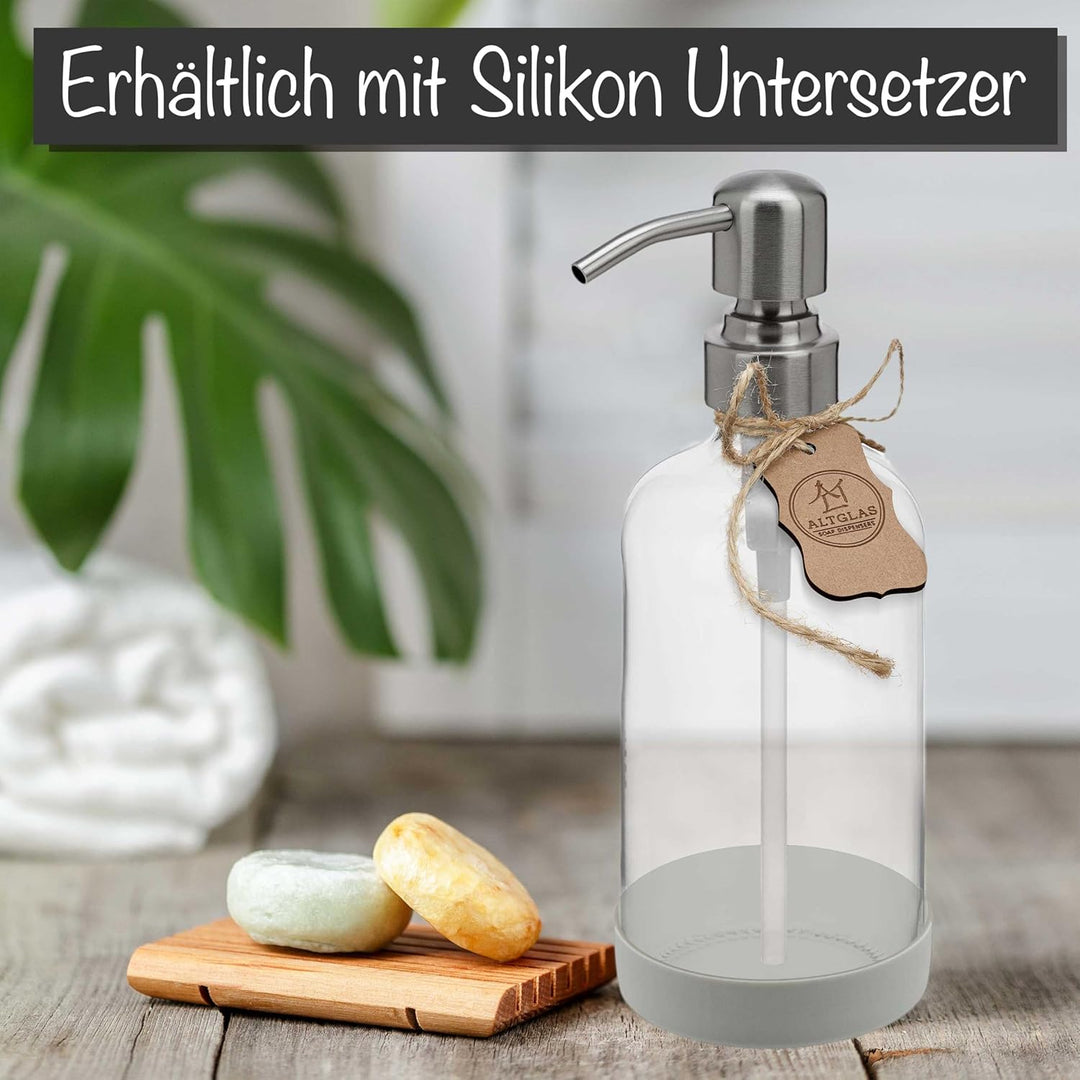 ALTGLAS Seifenspender 'Sarajevo' - Doppel Set Dusch Spender aus Klar Glas Flasche mit Silikon Unters