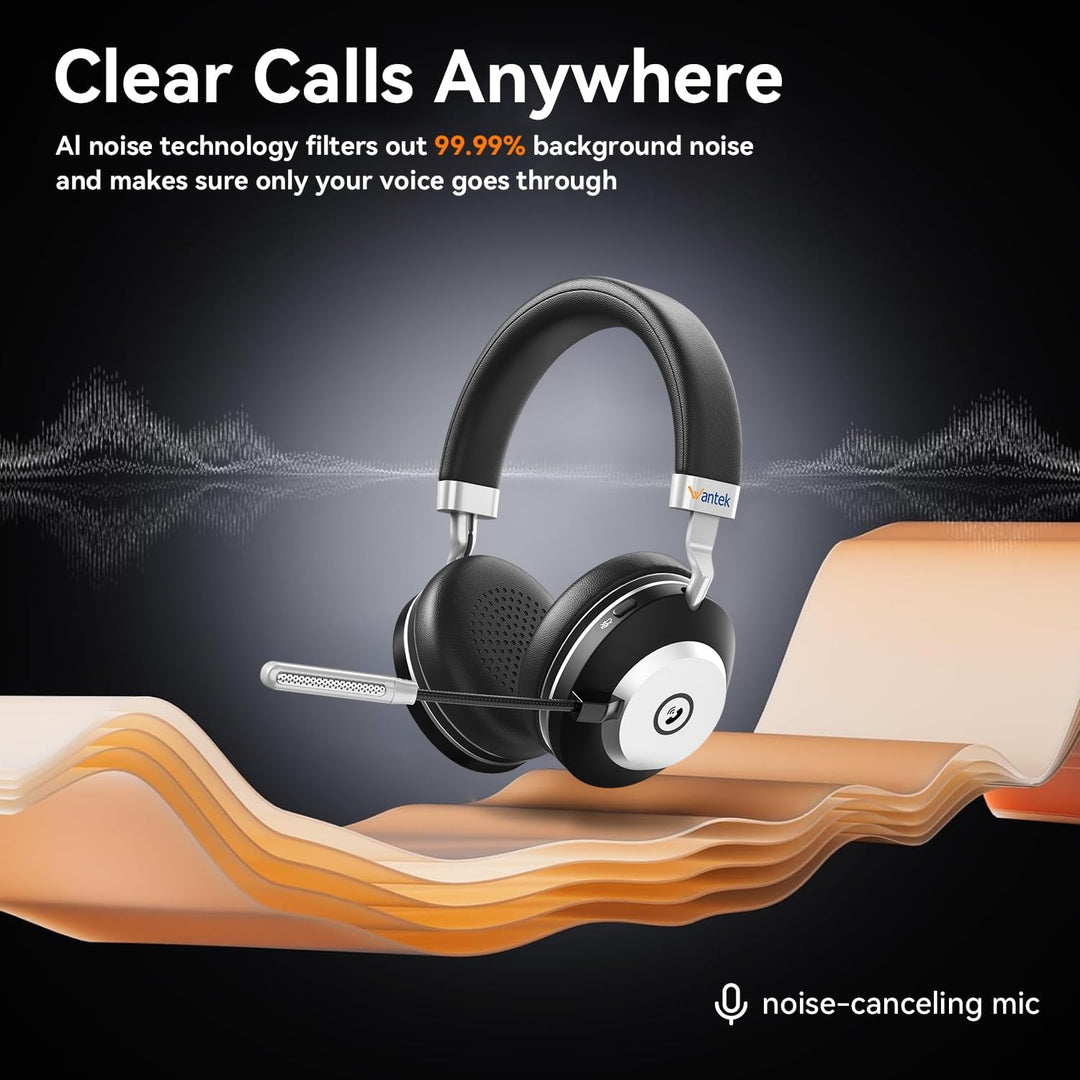 Wantek Wireless Business Headset mit Noise-Cancelling Mikrofon & Ladestation – Bluetooth 5.3 & 2.4GH