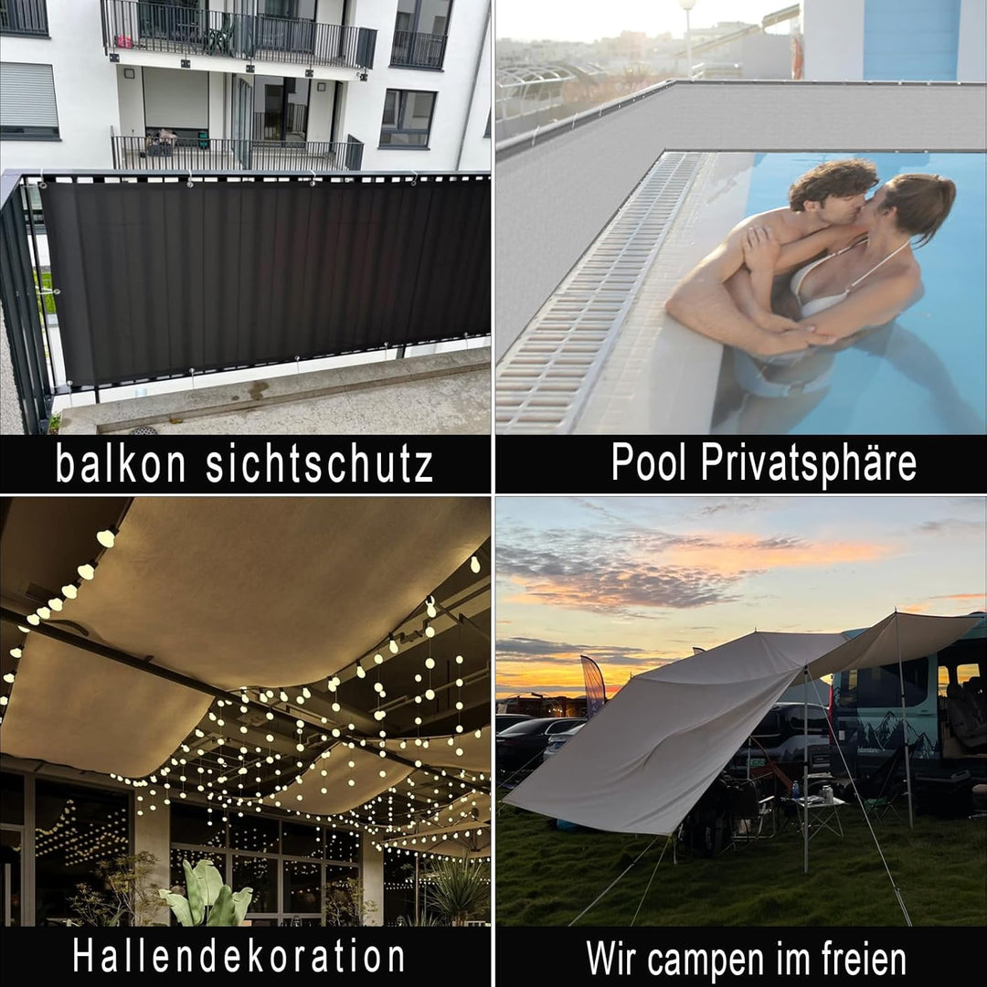 SUN BLOCK Balkon Sichtschutz 100x600cm Balkonabdeckung PES UV-Schutz balkonschutz wetterfest,mit Kab