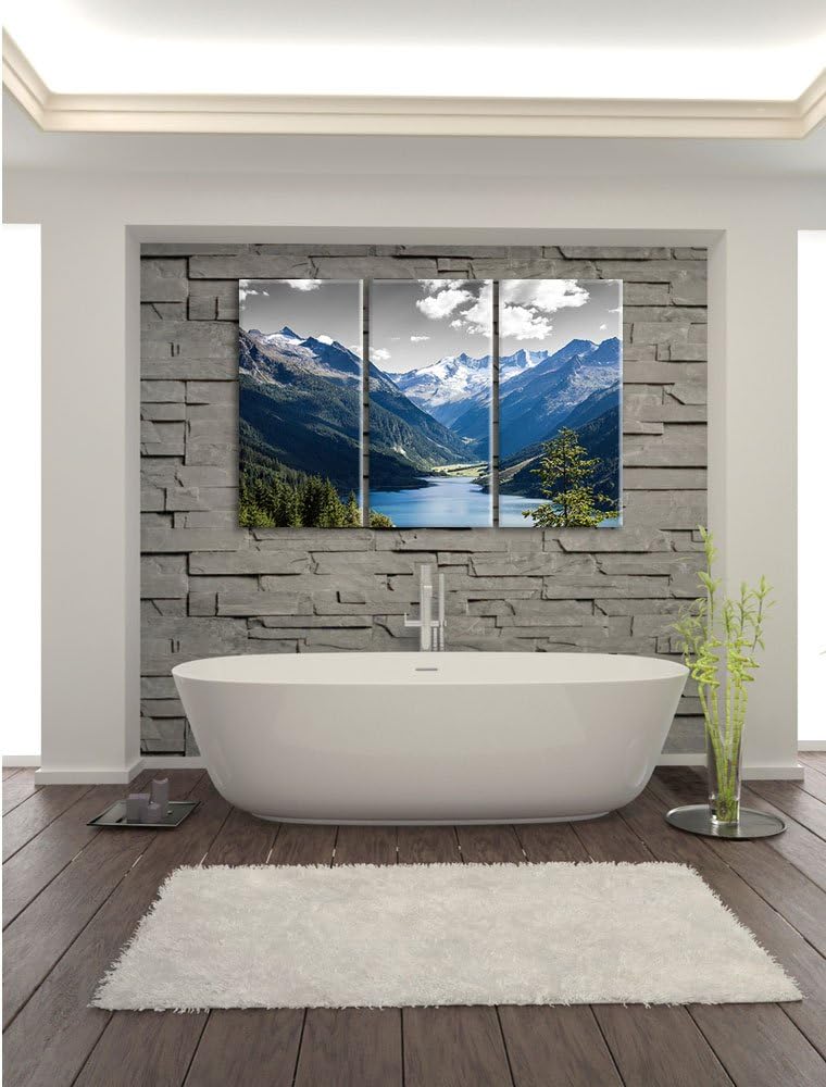 Pixxprint ruhiger See in Berglandschaft als Leinwandbild/Grösse: 3 Teilig (120x80 cm) cm/Wandbild/Ku