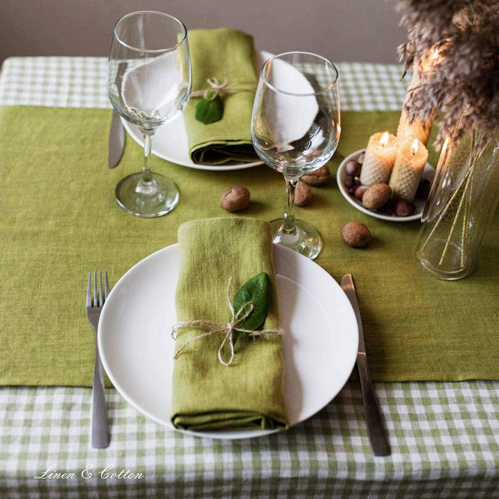 Linen & Cotton Tischläufer Stoff Tischband Tischdeko Hygge 100% Leinen, Grün (40 x 350 cm) Lang Läuf