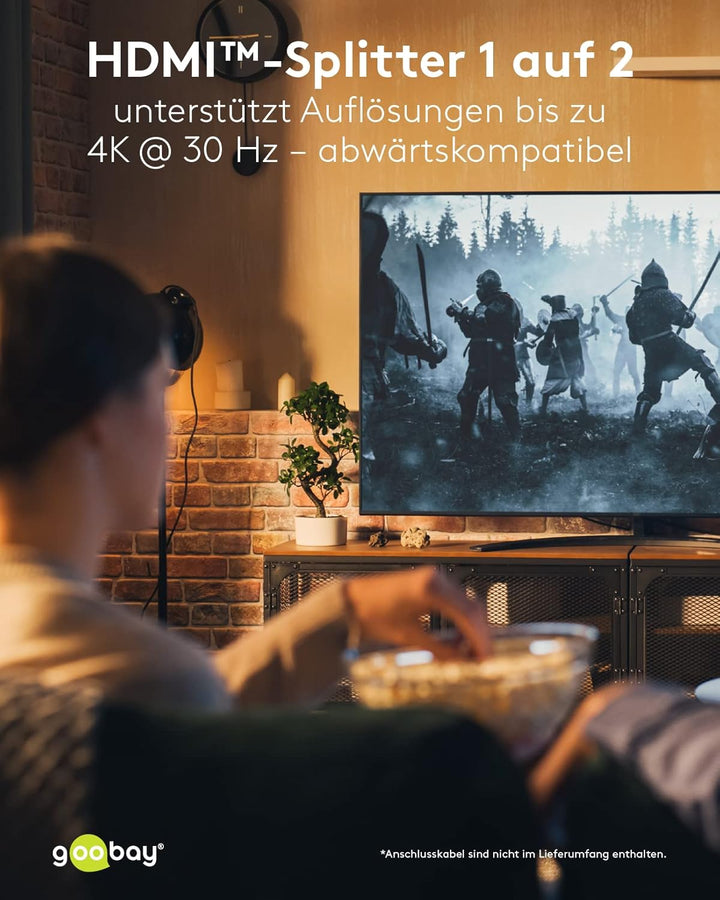 goobay 58480 HDMI Splitter 1 in 2 Out / 4K bei 30Hz (2160p) HDMI Verteiler/HDMI 1.4 Switch für Zwei