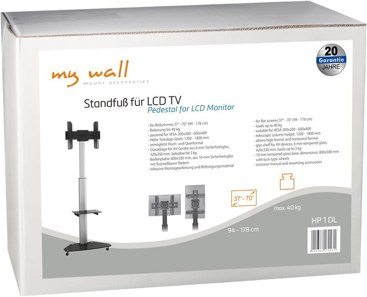 mywall HP1DL TV-Rollwagen Standfuss für Flachbildschirm 37" - 70" (94 - 178 cm) bis 40Kg silber VESA