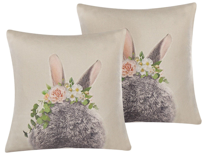 Dekokissen 2er Set Hasenmotiv mehrfarbig 45 x 45 cm Baumwolle/Polyester Fatsia