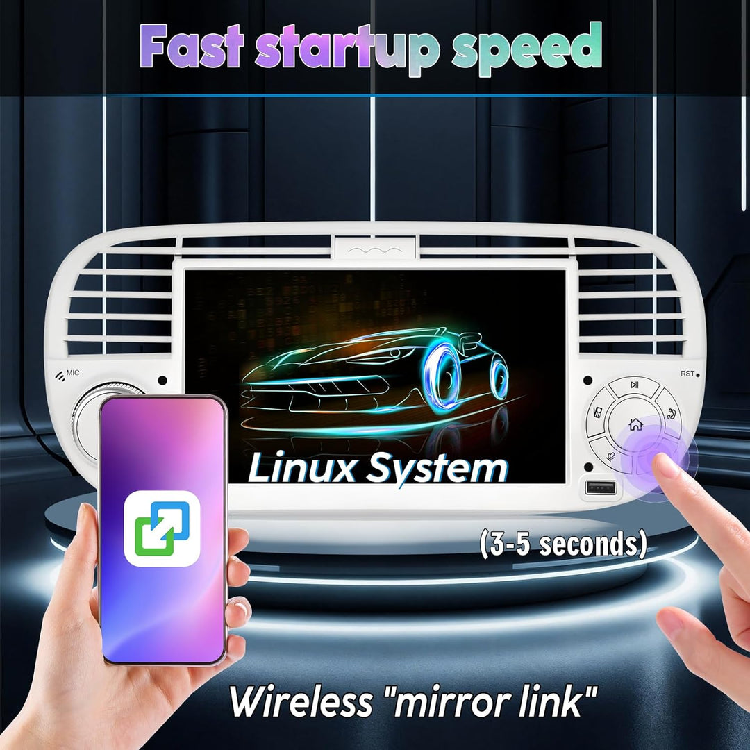 Autoradio mit Bildschirm für FIAT 500 (2007-2015) | Integriertes drahtloses CarPlay & Android Auto |