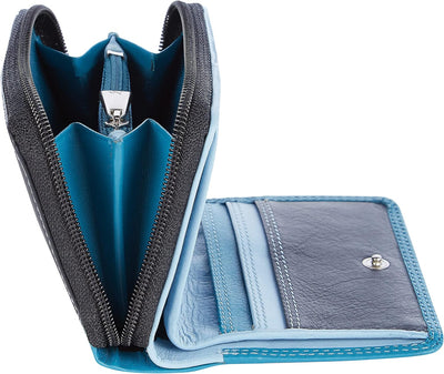 VISCONTI 100% Leder Geldbeutel Damen RFID Schutz Geldbörse Damen Portemonee Bifold Mehrfarbig Portmo