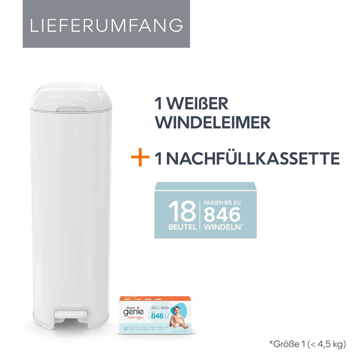 Diaper Genie Platinum Edelstahl Windeleimer mit Fusspedal, neuartiges System mit abreissbaren Beutel