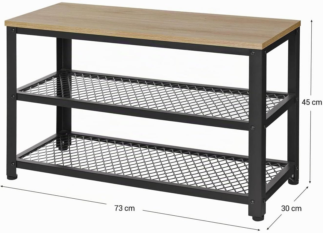 ACAZA Schuhbank, Schuhregal mit 3 Ebenen, Metallgestell, für Eingang, Wohnzimmer, Flur – 73 x 30 x 4