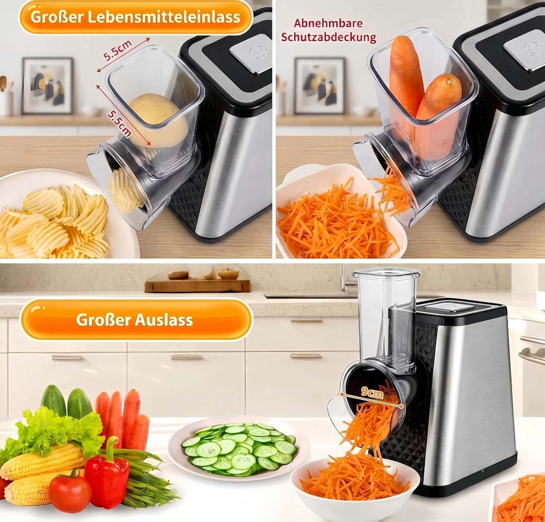 Elektrischer Gemüsehobel 500W, 5-in-1 Multifunktionaler Gemüseschneider mit 5 austauschbaren Klingen