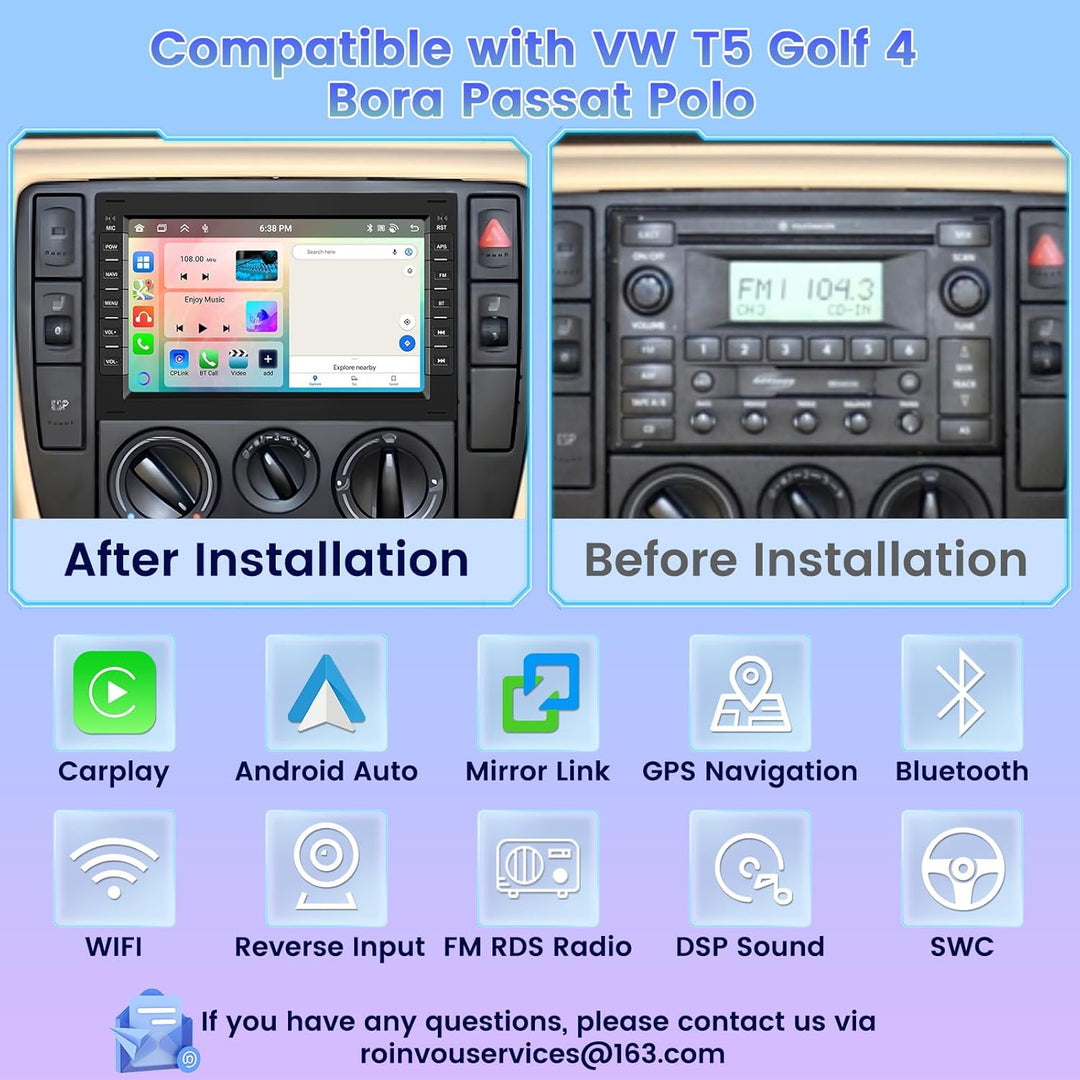 [8Cores 4G+64G] Hikity Android 15 Autoradio für VW Golf 4 T5 Polo Passat 7Zoll Touch Display Auto Ra