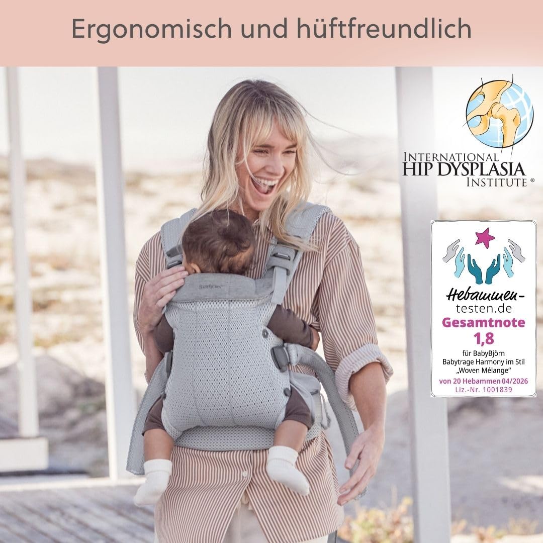 BABYBJÖRN Babytrage Harmony, 3D-Netzstoff, Silber 3D-Netzstoff Silber, 3D-Netzstoff Silber