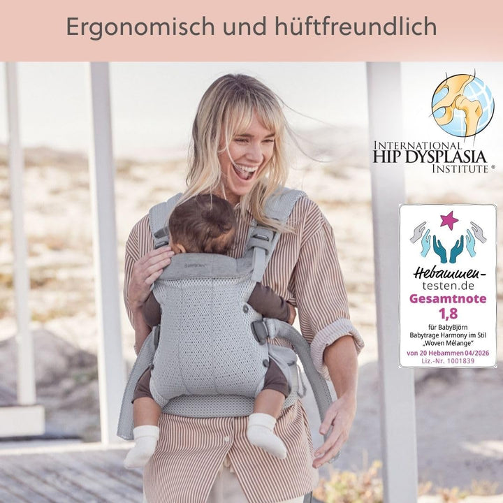 BABYBJÖRN Babytrage Harmony, 3D-Netzstoff, Silber 3D-Netzstoff Silber, 3D-Netzstoff Silber
