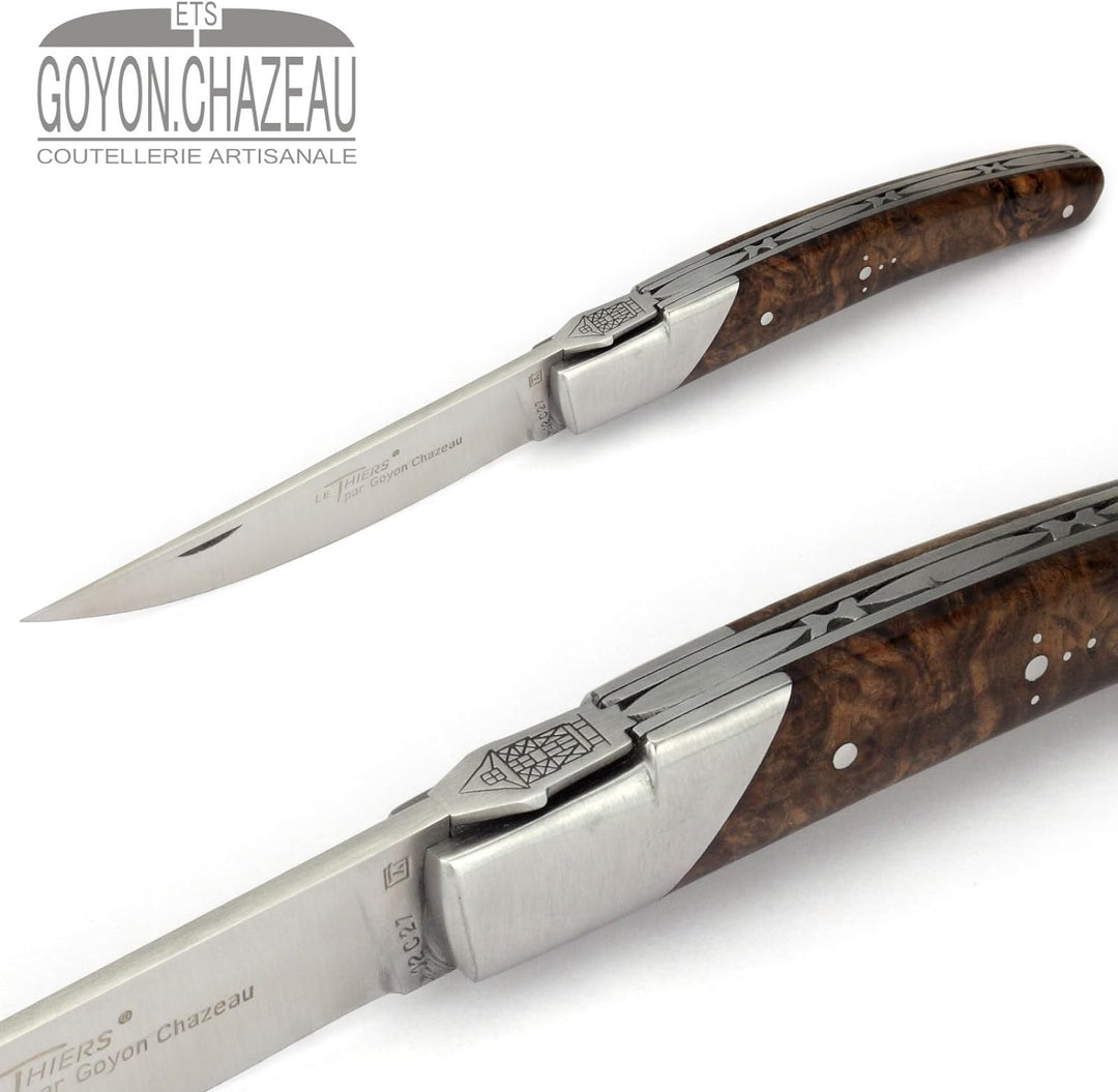Goyon-Chazeau Le Thiers Taschenmesser - 12 cm Modell Le Pirou - Griffschalen Nussbaum Maserholz - Kl