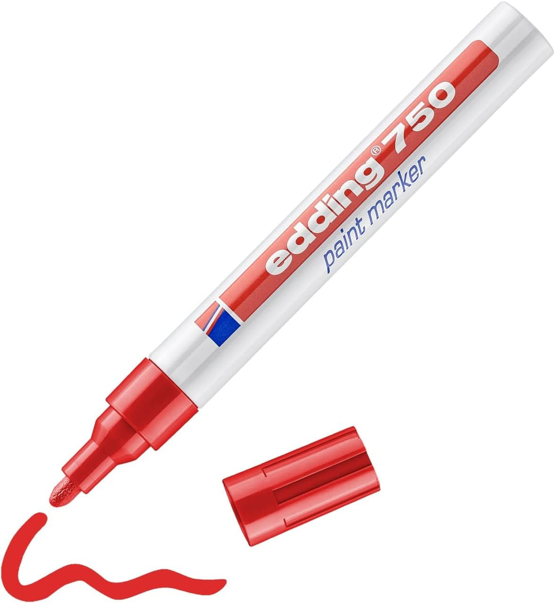 edding 750 Lackmarker - rot - 10 Stifte - Rundspitze 2-4 mm - Lackstift zur Markierung und Beschrift