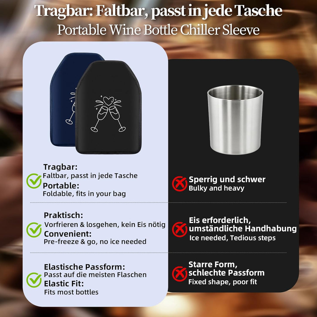 2 Stück Weinkühler Manschette Isolierend, Kühlmanschette Wein Flexibel, Waschbar Flaschenkühler für