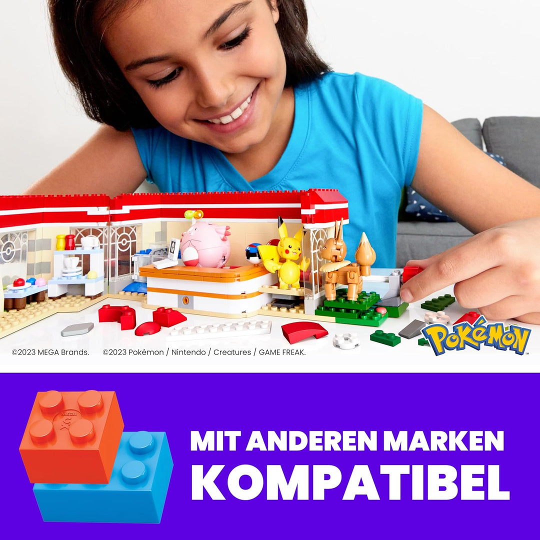 Mega Pokémon Bauset, 648 Teile, mit Pikachu, Chaneira, Evoli und Togepi, Bauspielzeug für Kinder und