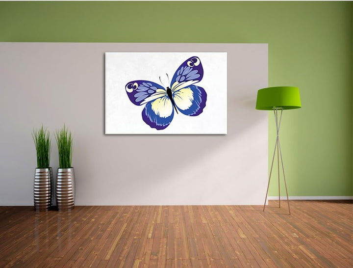 Pixxprint Hübscher Blauer Schmetterling weiss, Format: 100x70 auf Leinwand, 100x70