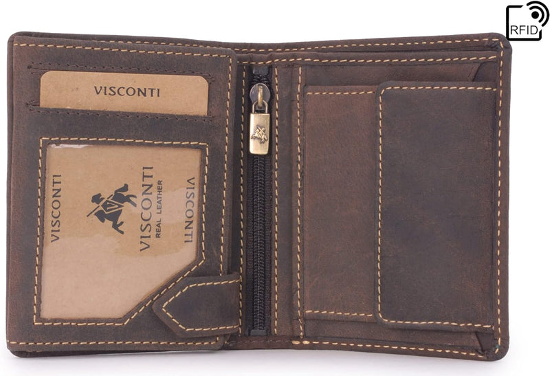 VISCONTI - Herren Leder Geldbörse Mittelgross - Portmonee 8 Kartenfächer - Wallet mit Münzfach - RFI