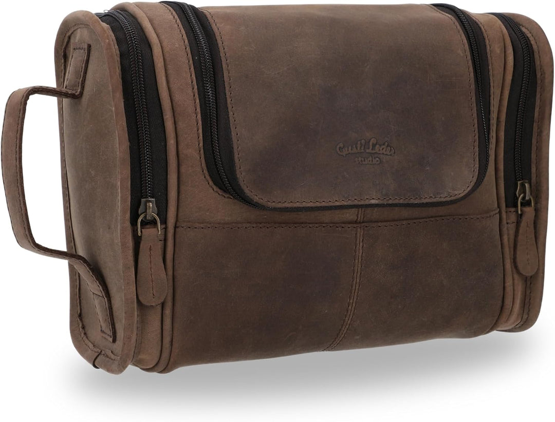 Gusti Kulturbeutel Herren Leder Chester – Edle Kulturtasche aus echtem Büffelleder – Robuste Kosmeti