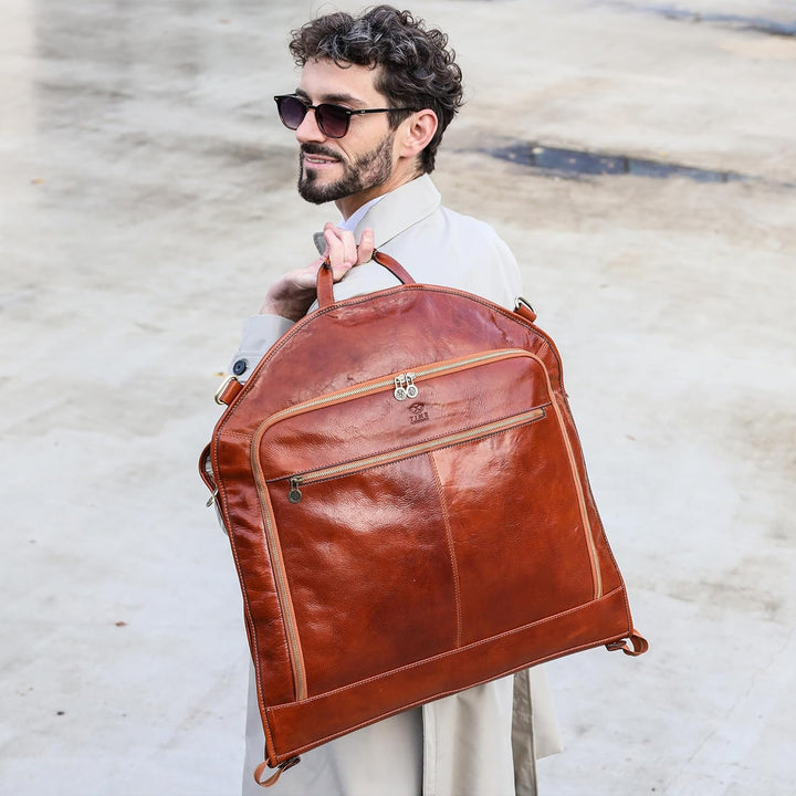 Kleidersack aus Leder - Anzugtasche - Echtleder Schutzhülle Kleidung - Kleidersack Atmungsaktiv - Kl