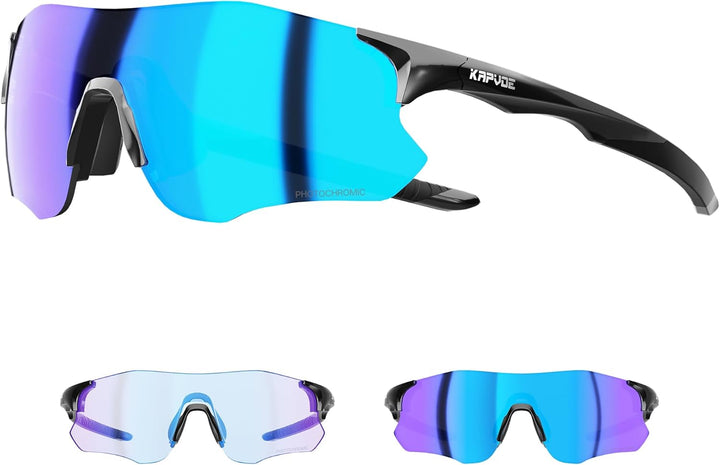 KAPVOE Sportbrille Selbsttönend Fahrradbrille Herren MTB Brille Klar Radbrille Damen Rennrad Sonnenb