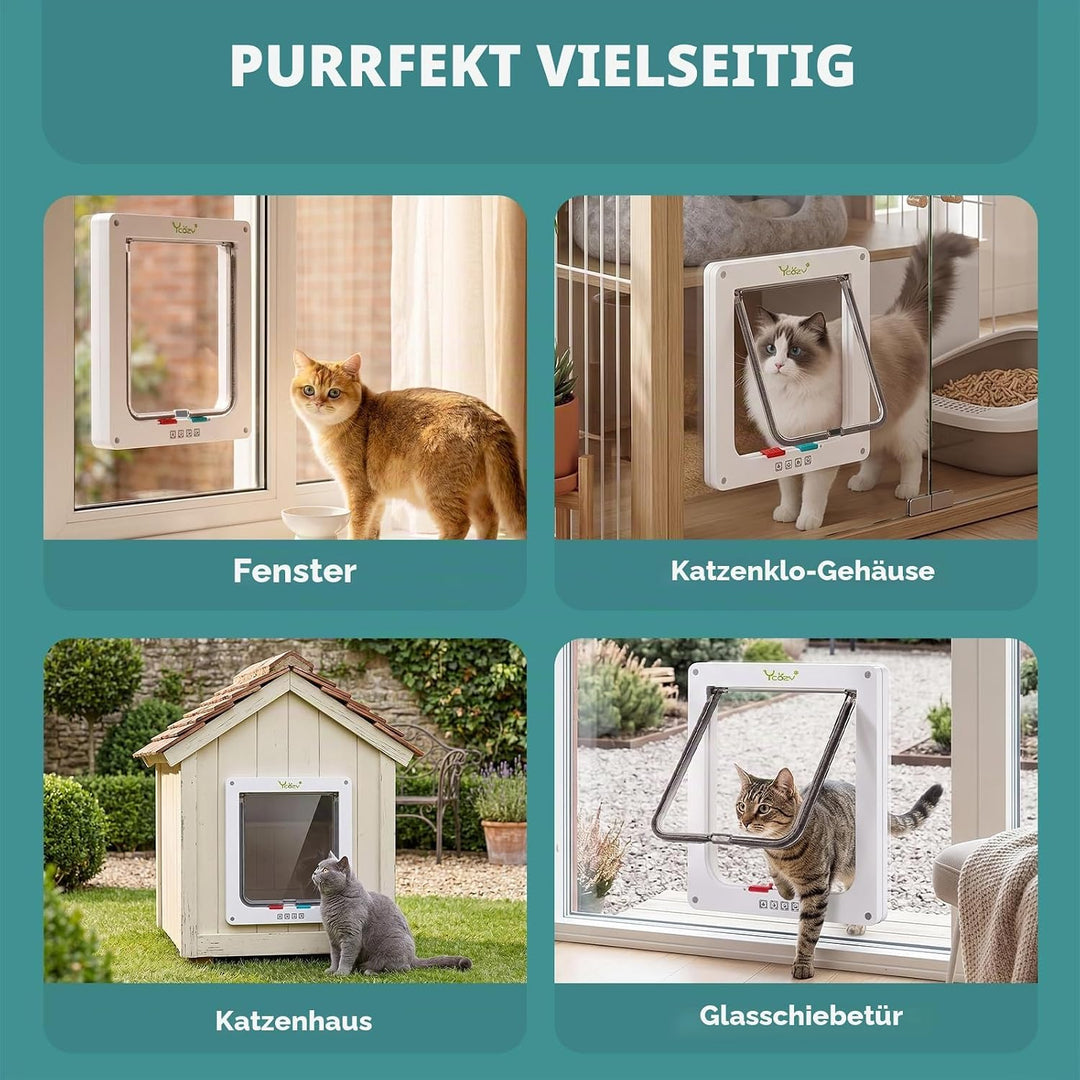 Ycozy XL Katzentür Aussengrösse 27.8 x 25cm 4 Wege Verriegelung Indoor Haustier Tür für Innen Aussen