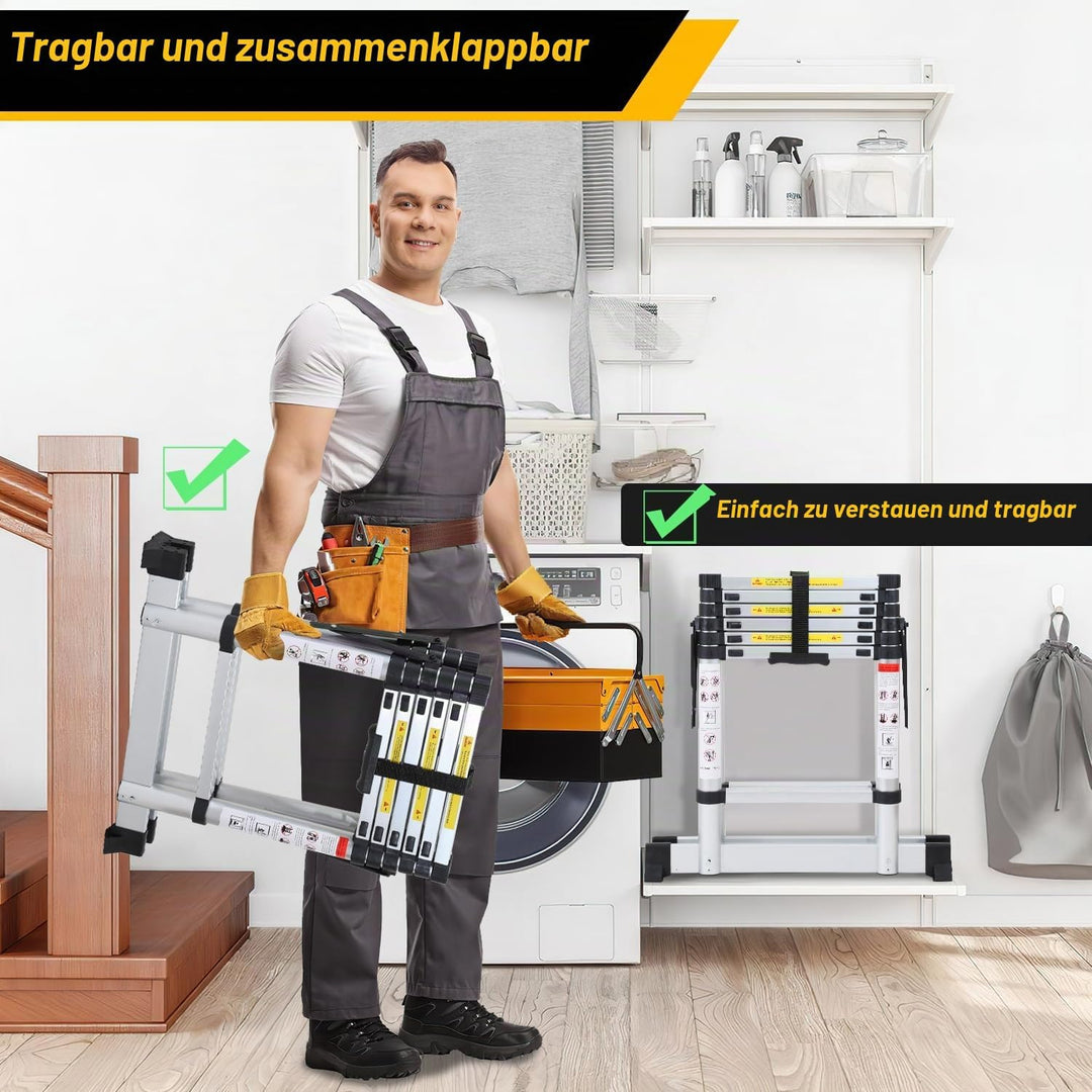 Cecaylie 1.7M+2.0M Teleskopleiter Klappleiter A-Rahmen 5 + 6 Stufen Max Belastung 150 KG/330 Pfund,