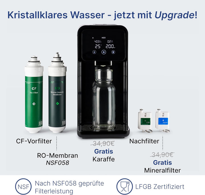 HO3 Home One Auftisch Osmoseanlage für Trinkwasser mit 4 Temperaturstufen (RT, 50, 85, 95°C), 5 Stuf