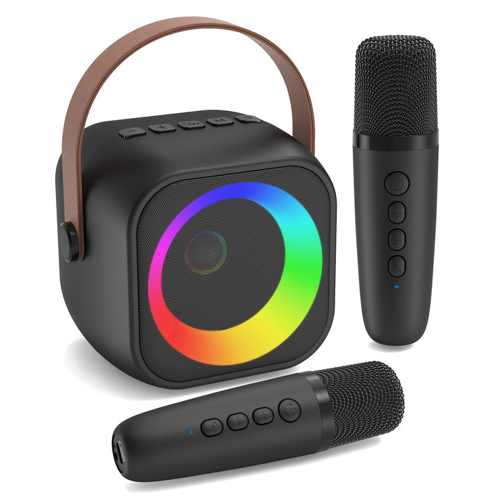 Karaoke Maschine mit 2 Karaoke Mikrofon, Tragbaren Bluetooth Lautsprecher für Erwachsene/Kinder, Ges