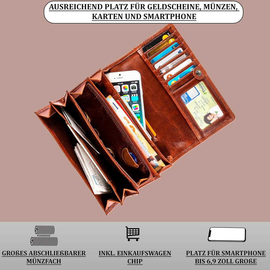 MATADOR XL Karten Portemonnaie Geldbeutel Damen Leder Gross #Budapest mit edler Geschenk Box, Portmo