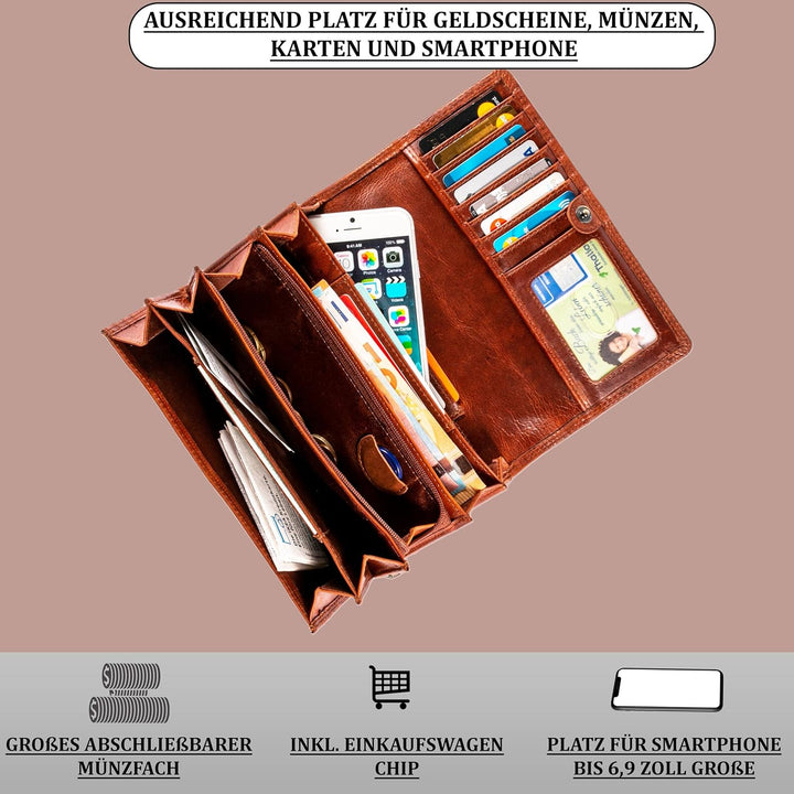 MATADOR XL Karten Portemonnaie Geldbeutel Damen Leder Gross #Budapest mit edler Geschenk Box, Portmo