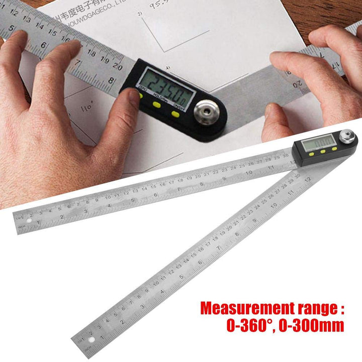 Digitales Winkelmesser Lineal, 0-300 mm Elektronisches Winkelsuchlineal aus Edelstahl, Digitales Gon