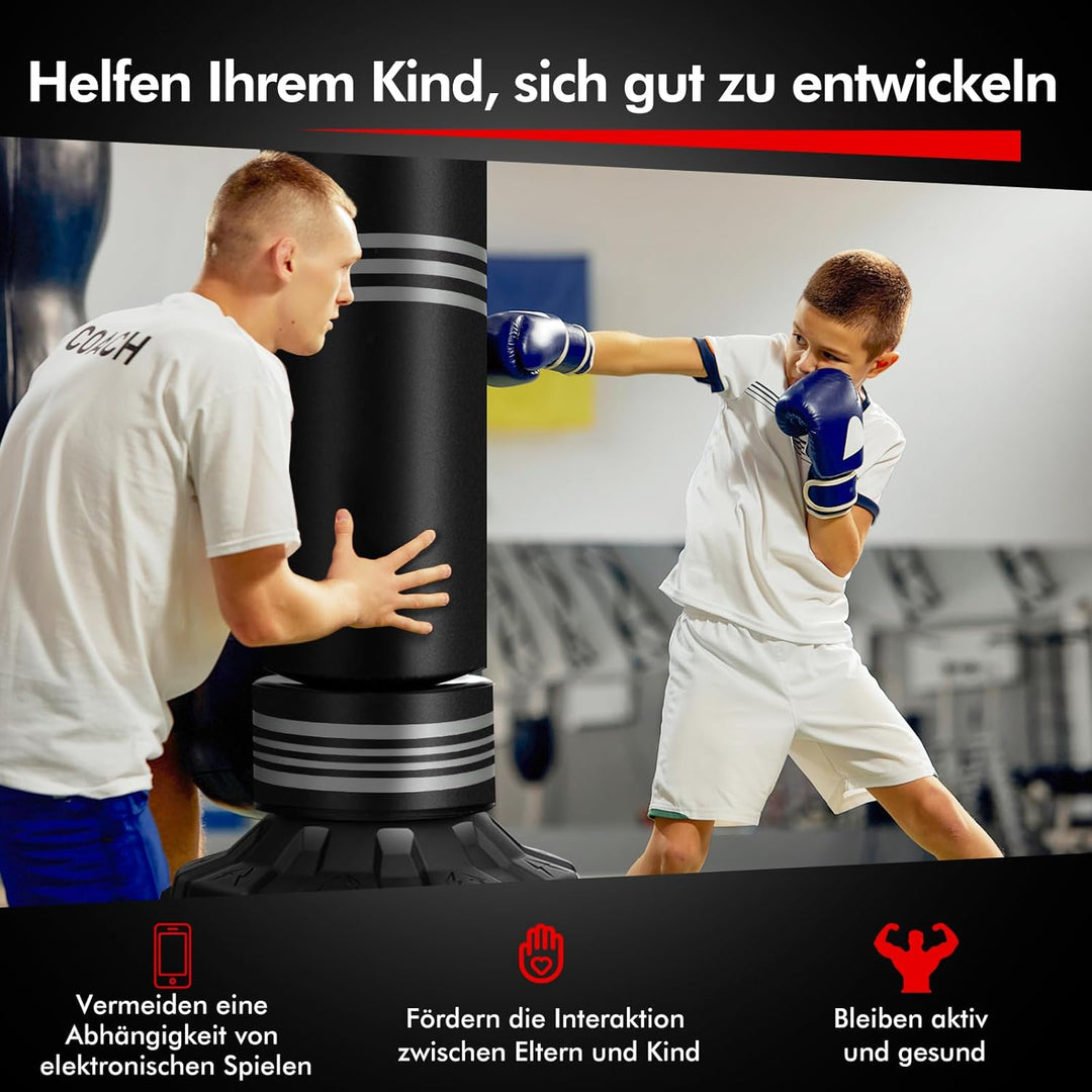 COSTWAY Boxsack stehend, 170 cm Schwerer Box Sack mit gefülltem Ständer, Standboxsack aus Kunstleder