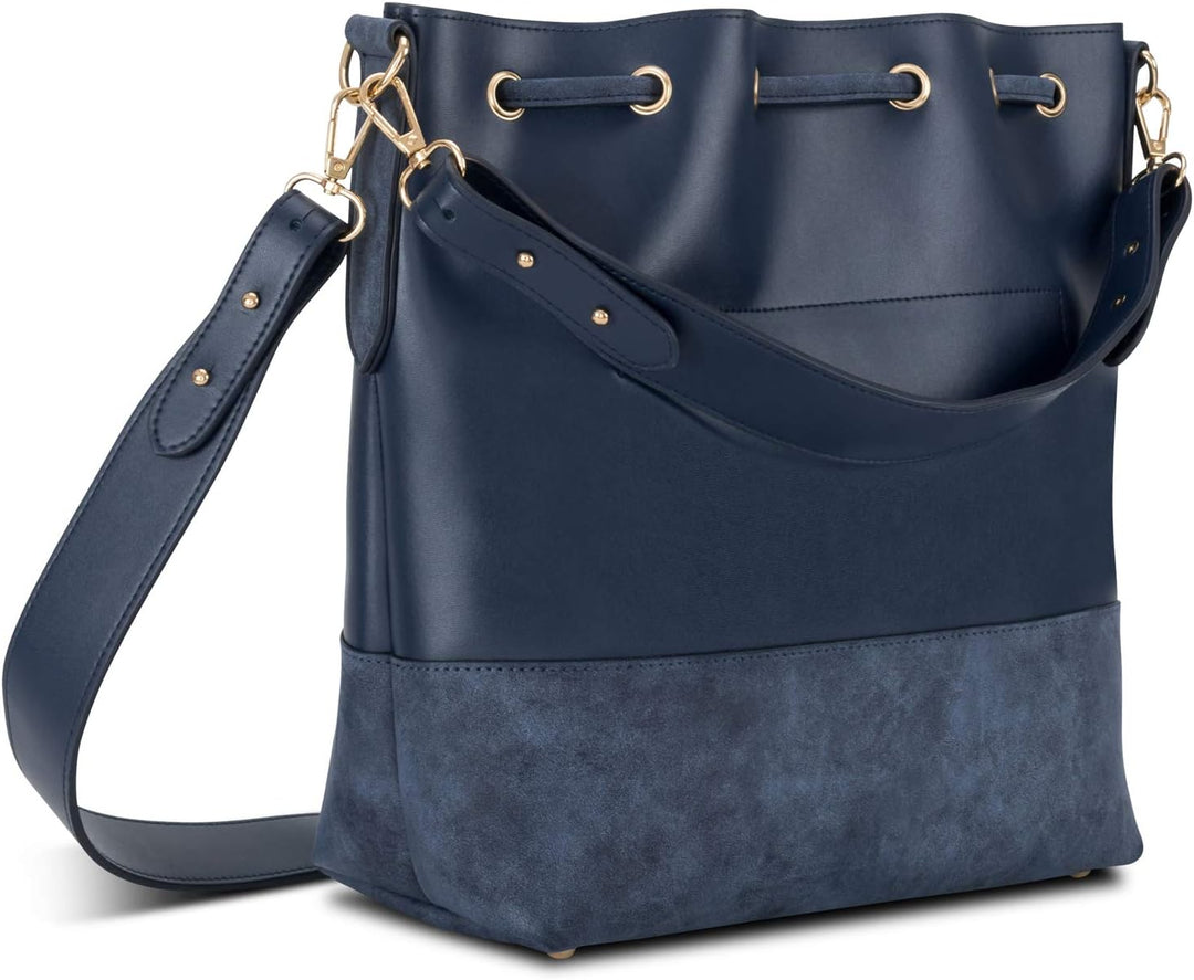 Expatrié Handtasche Damen Blau SARAH Bucket Bag Umhängetasche aus veganem PU-Leder für Shopping, Bür