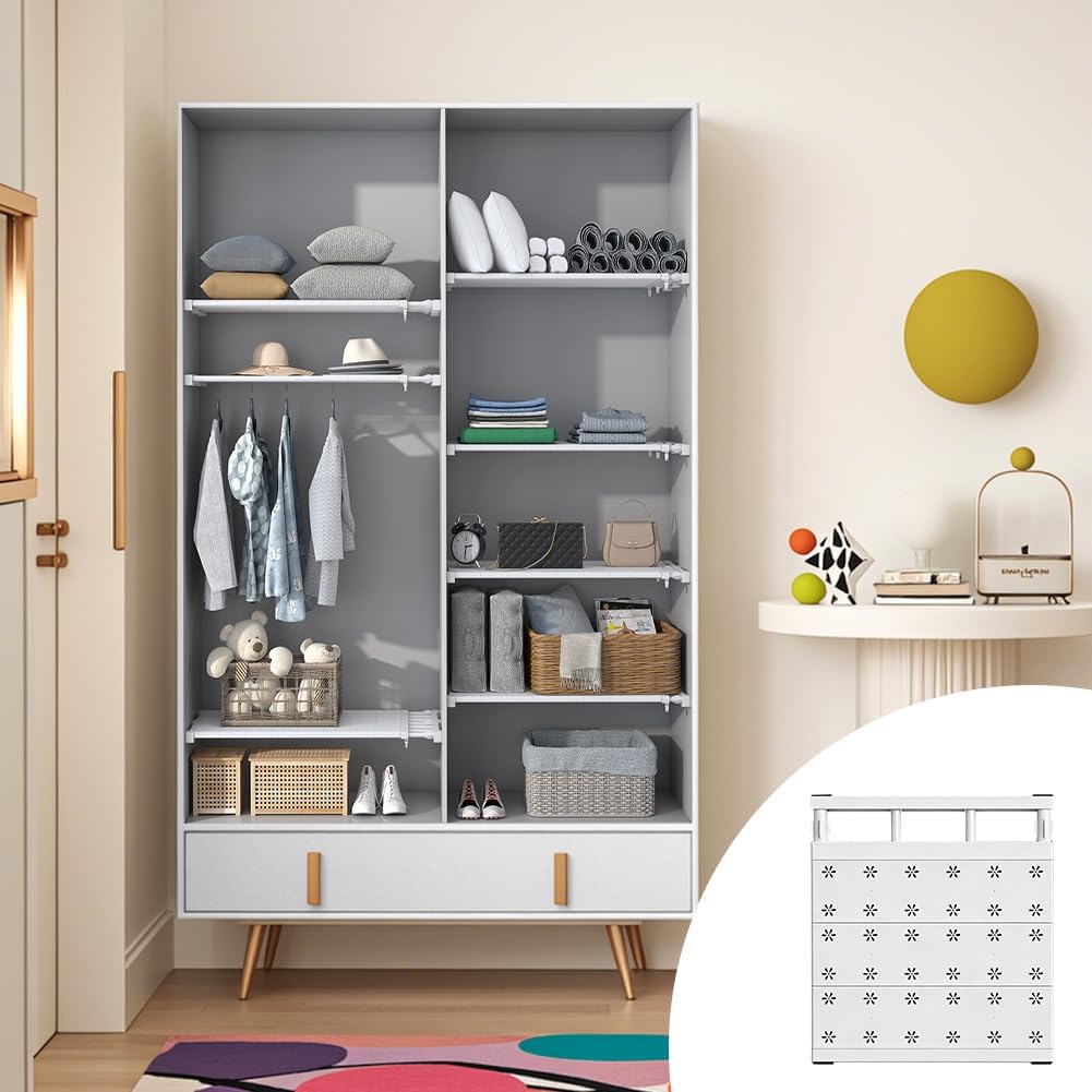 Verstellbare Regale für Schrank, Erweiterbares Einlegeböden Schrankregal, Regalboden Ohne Bohren, Na